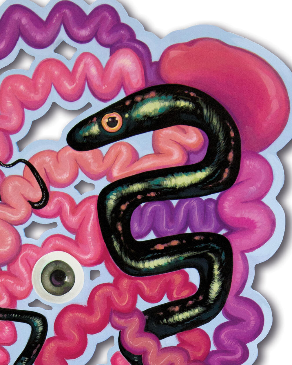I Went Into Surgery And All I Got Was This Eel (detail), 2025, Acrylic on Wood.