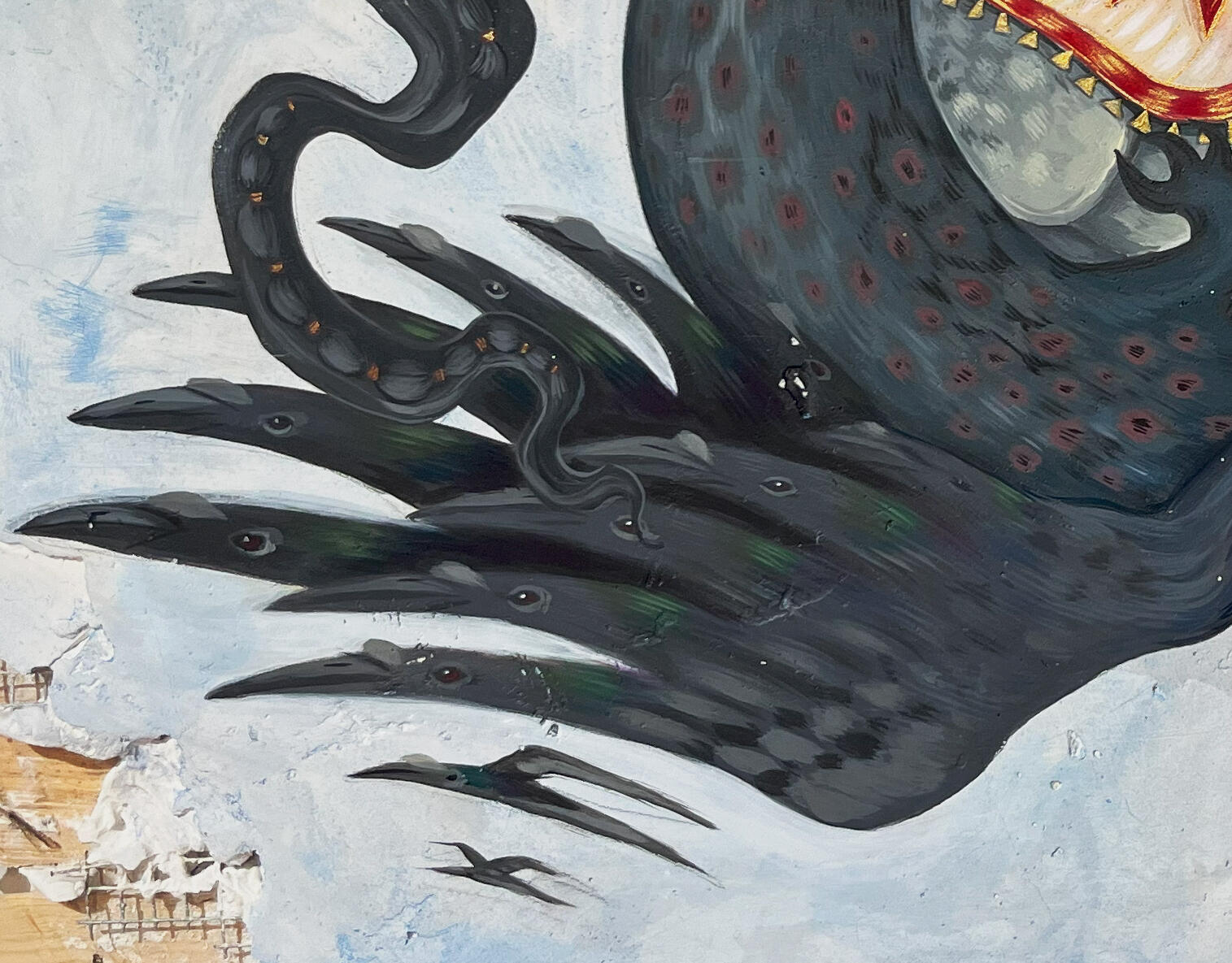 Saint George and the Pigeon (detail), 2024, Acrylic on Plaster and Wood Lathe.